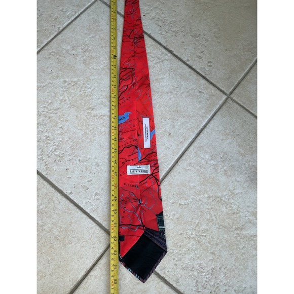 Ralph Marlin Steam Train Map Tie Mens OS Red Excellent 1994 Locomotive Vintage - Picture 4 of 5